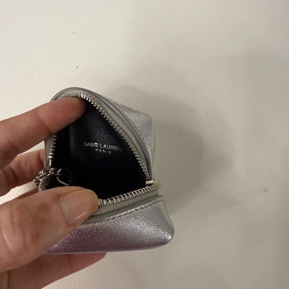 YSL Saint Laurent Jamie Cube Charm Leather Zip Pouch Silver NWT - Picture 3 of 7